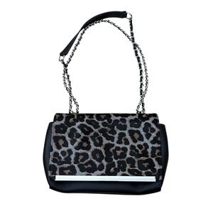 Talbots Calf Hair Leopard Print Adjustable Chain Strap Handbag 100% Leather